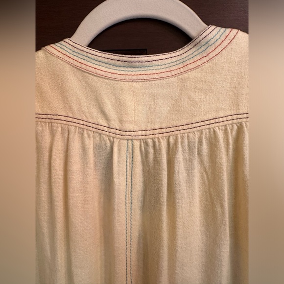 NWOT Redone RE/DONE light yellow soft linen dress w/contrast stitching & pockets - Picture 3 of 5